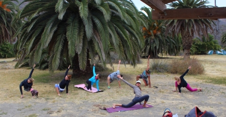 Post-Hike stretch on Catalina with Outdoor Discovery School
